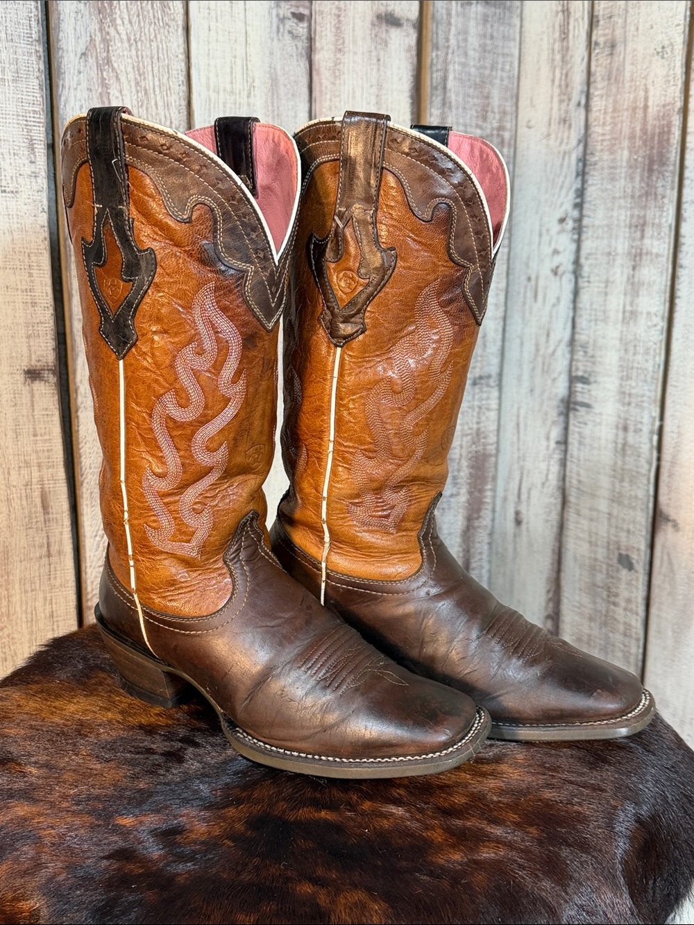Women's Ariat Brown Two-Tone Western Cowboy Boots - Classic Leather